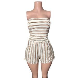 Strapless Cream & Brown Striped Romper